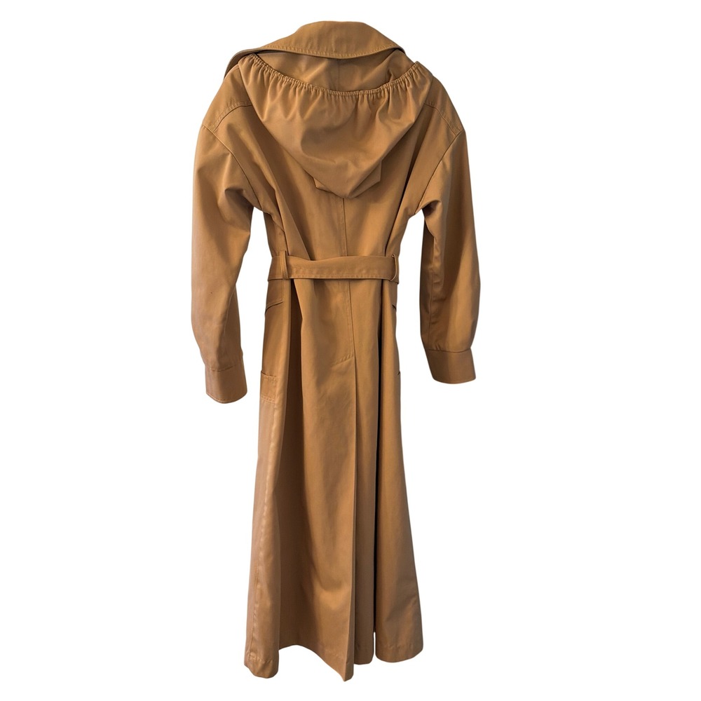 P.B.D. International Trench Coat Tan Hooded Belted Long Jacket Vintage Size 9 - Picture 4 of 7